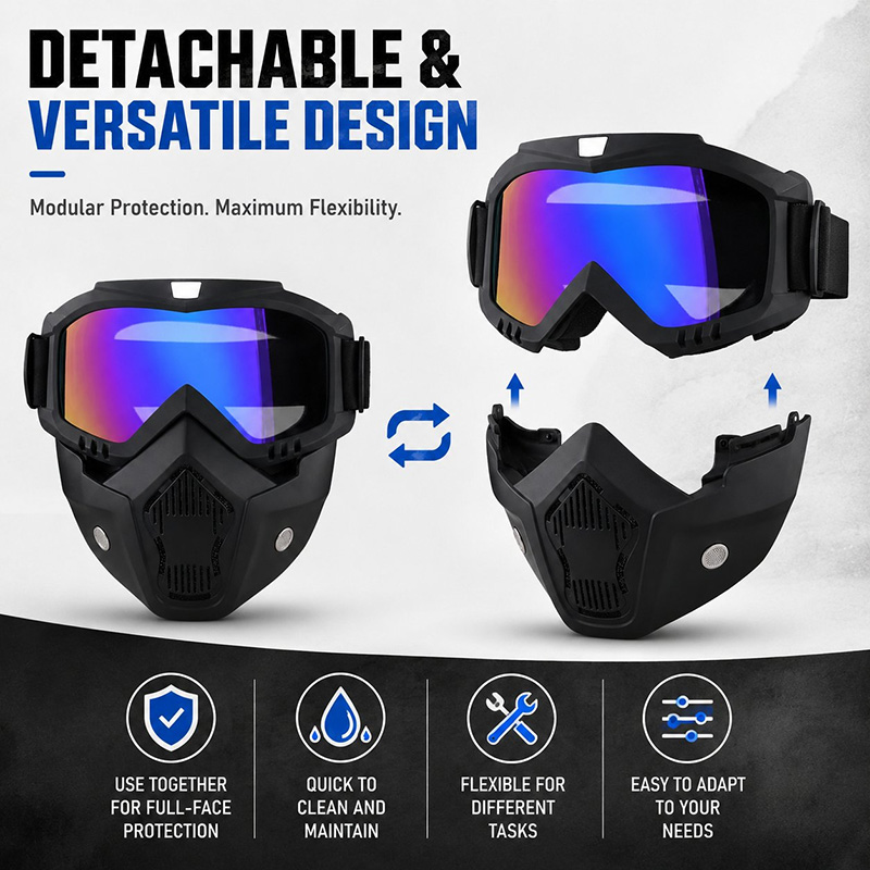 Detachable Full Face Goggle Mask-anti-fog & Dustproof All-in-one Shield