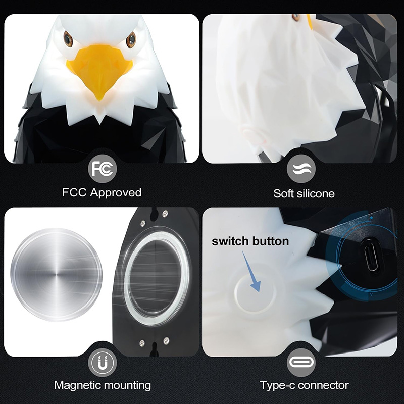 Bald American Eagle Wall Light-remote Control Magnetic Wall Night Lamp