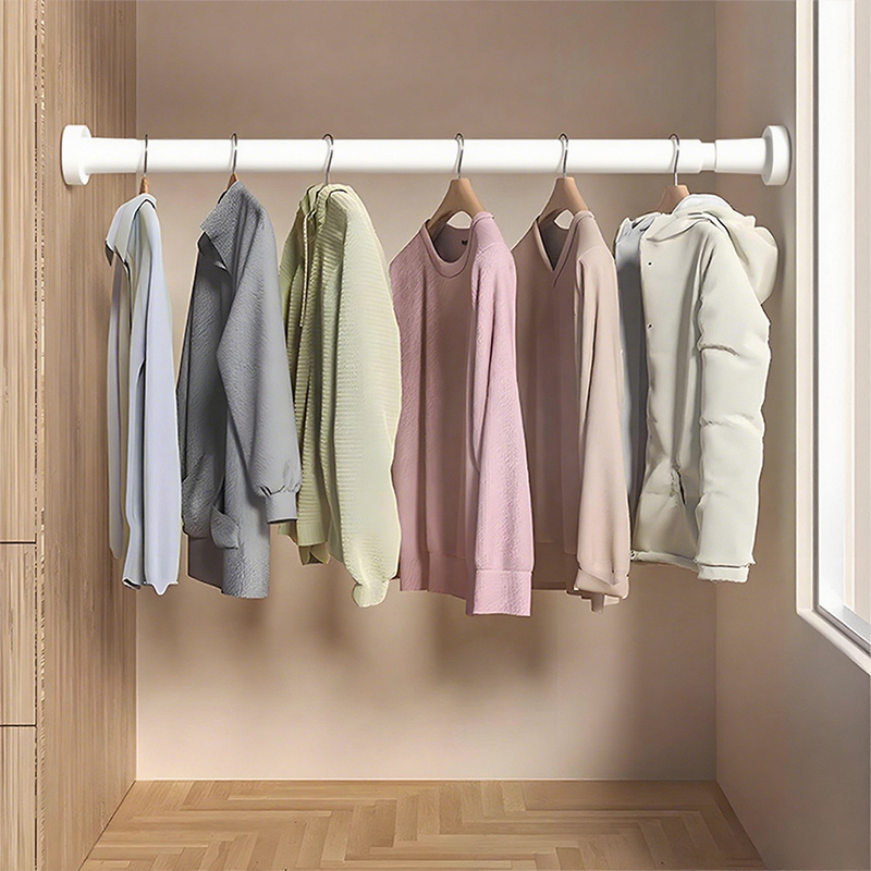 Adjustable No-drill Clothes Rail & Curtain Rod - Spring Tension Wardrobe Pipe