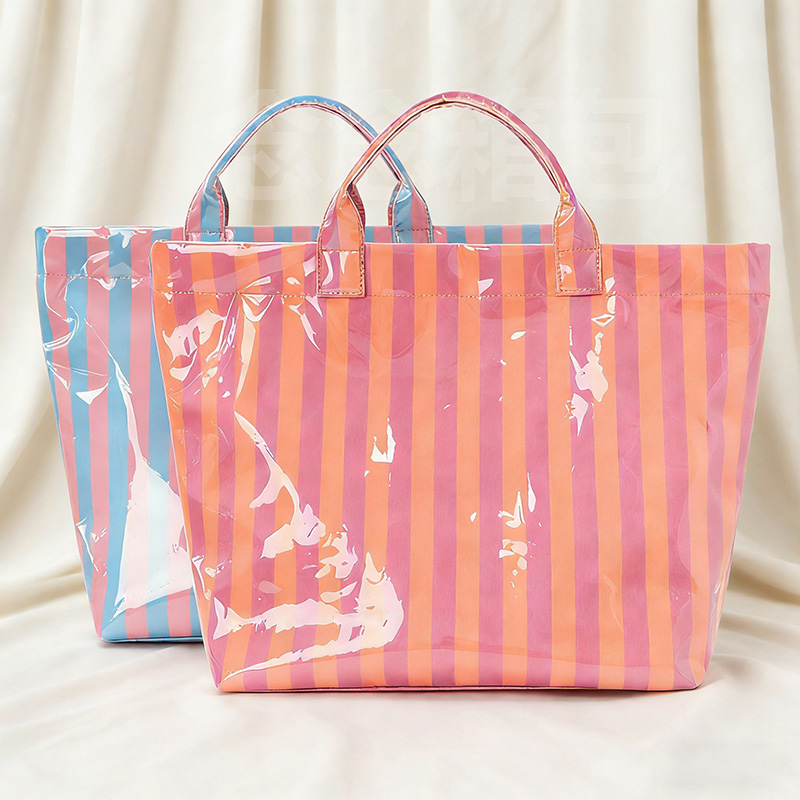 Striped Canvas Tote Bag – Large Reusable Handbag for Work, Beach, College