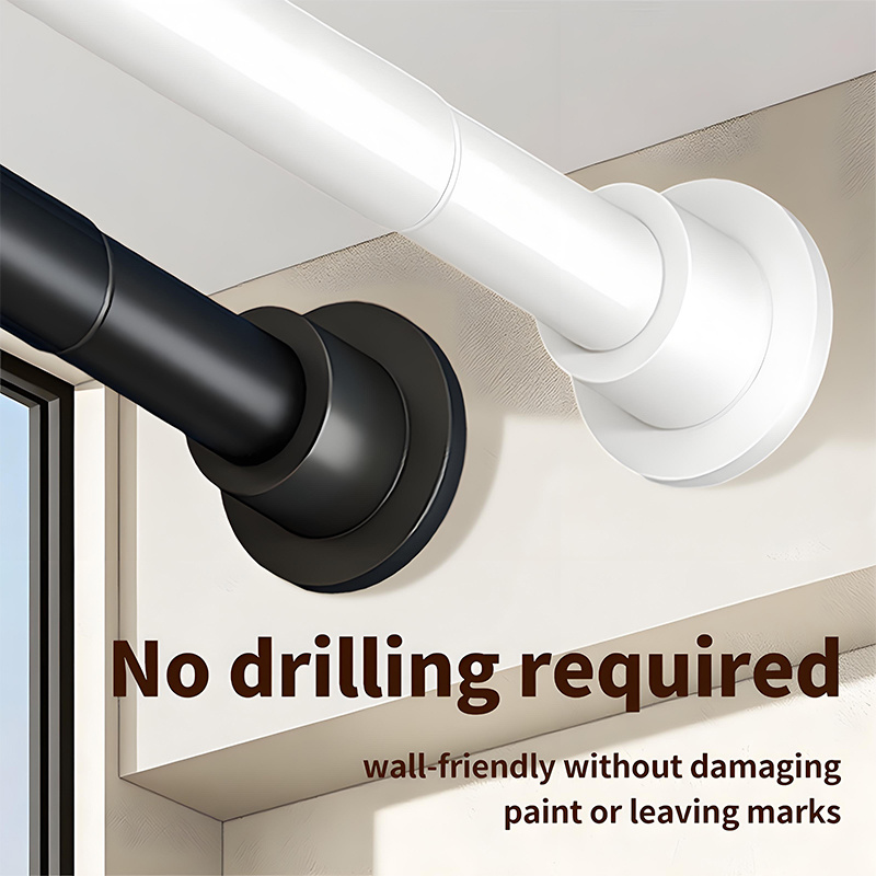 Adjustable No-drill Clothes Rail & Curtain Rod - Spring Tension Wardrobe Pipe