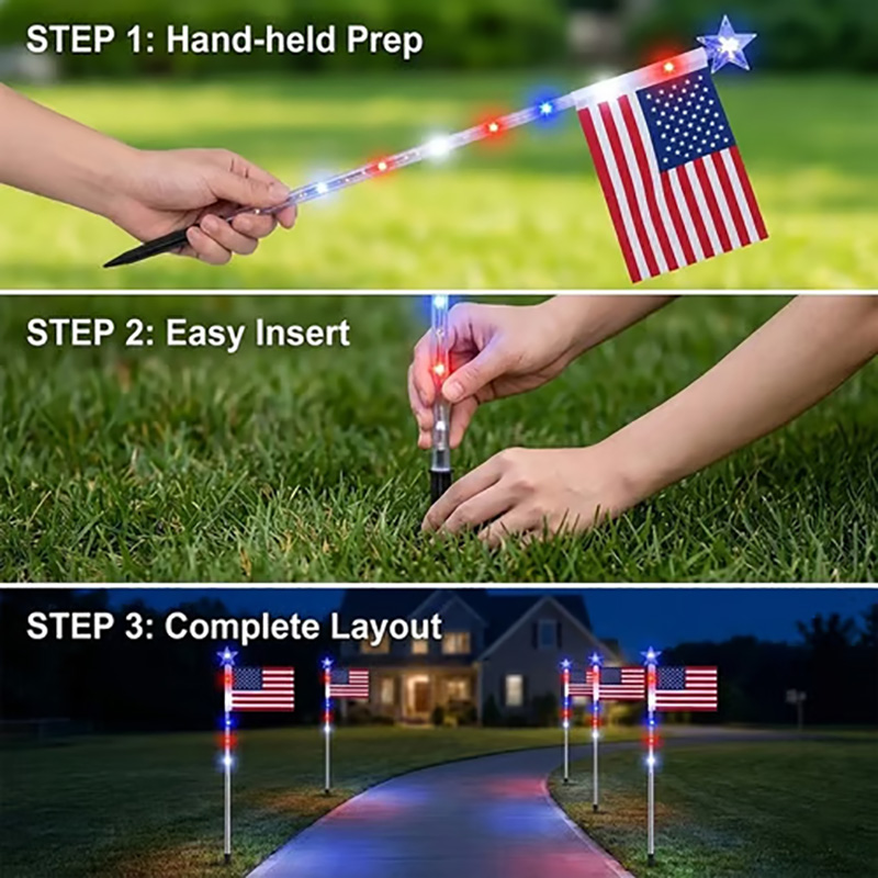 8 Solar American Flag Pathway Lights