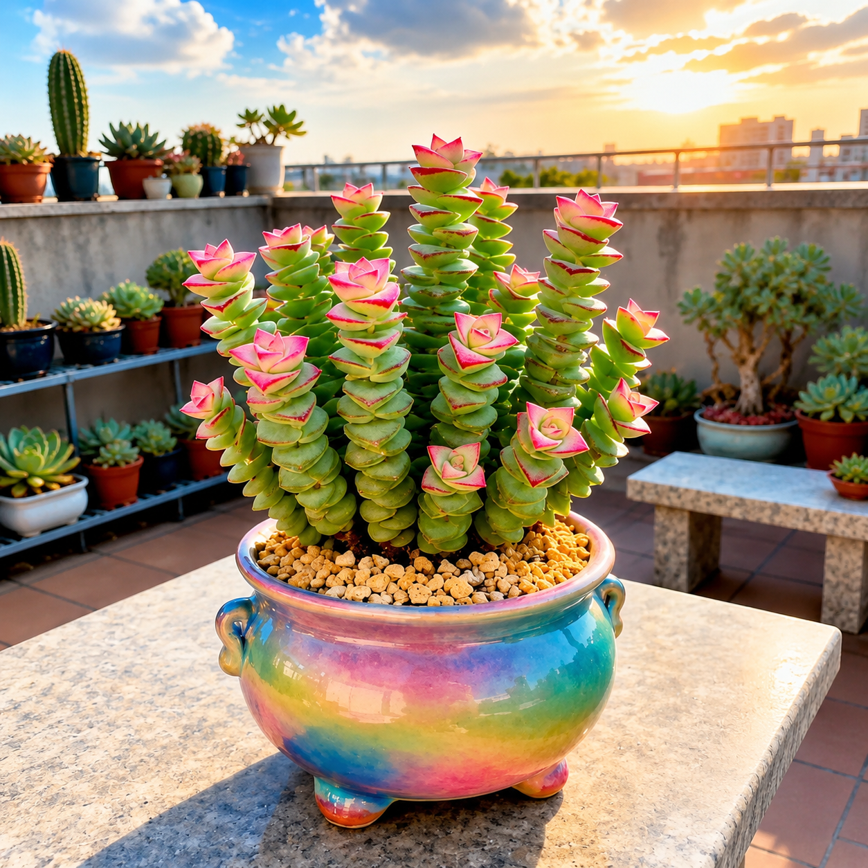 Crassula perforata - Pink Crown String of Buttons Succulent
