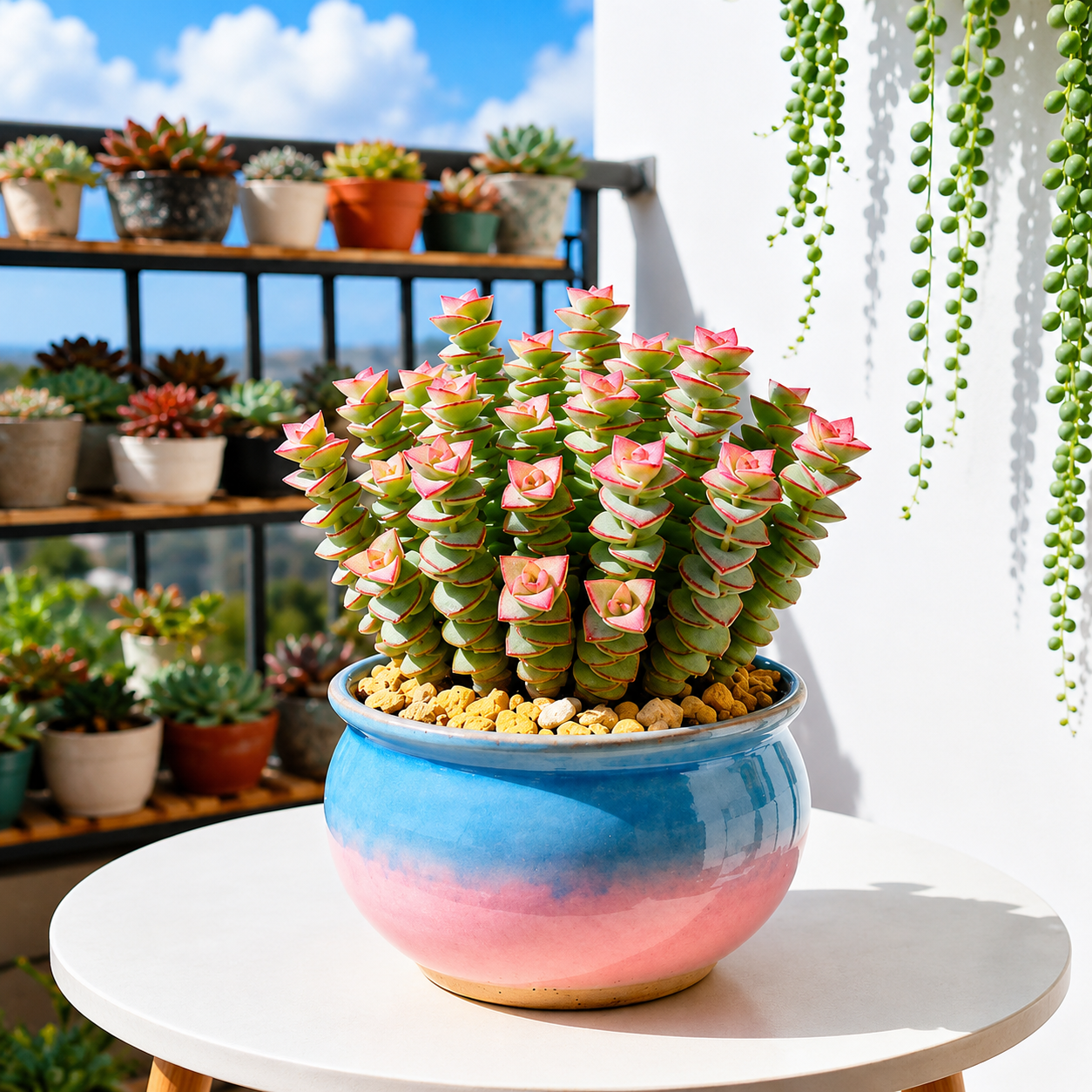 Crassula perforata - Pink Crown String of Buttons Succulent