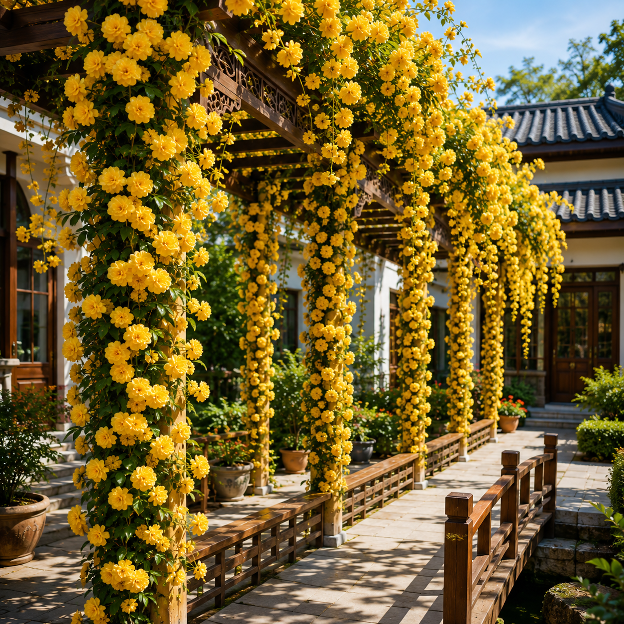🌼 Yellow Lady Banks' Rose – The Golden Waterfall of Blooms