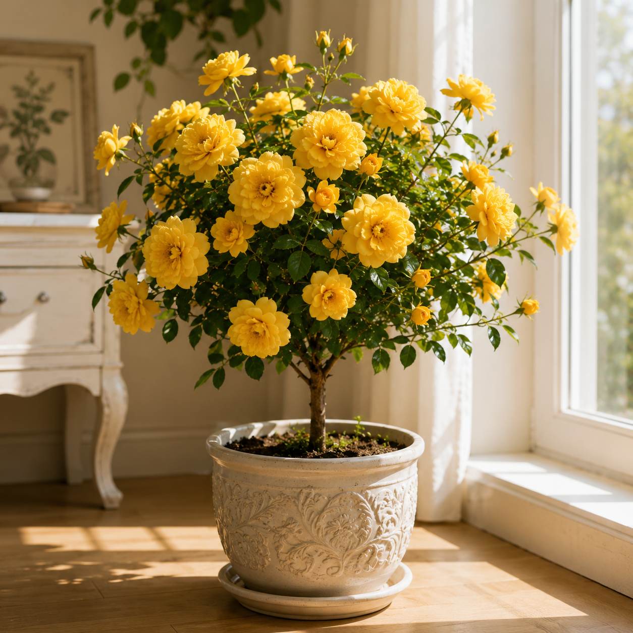 🌼 Yellow Lady Banks' Rose – The Golden Waterfall of Blooms