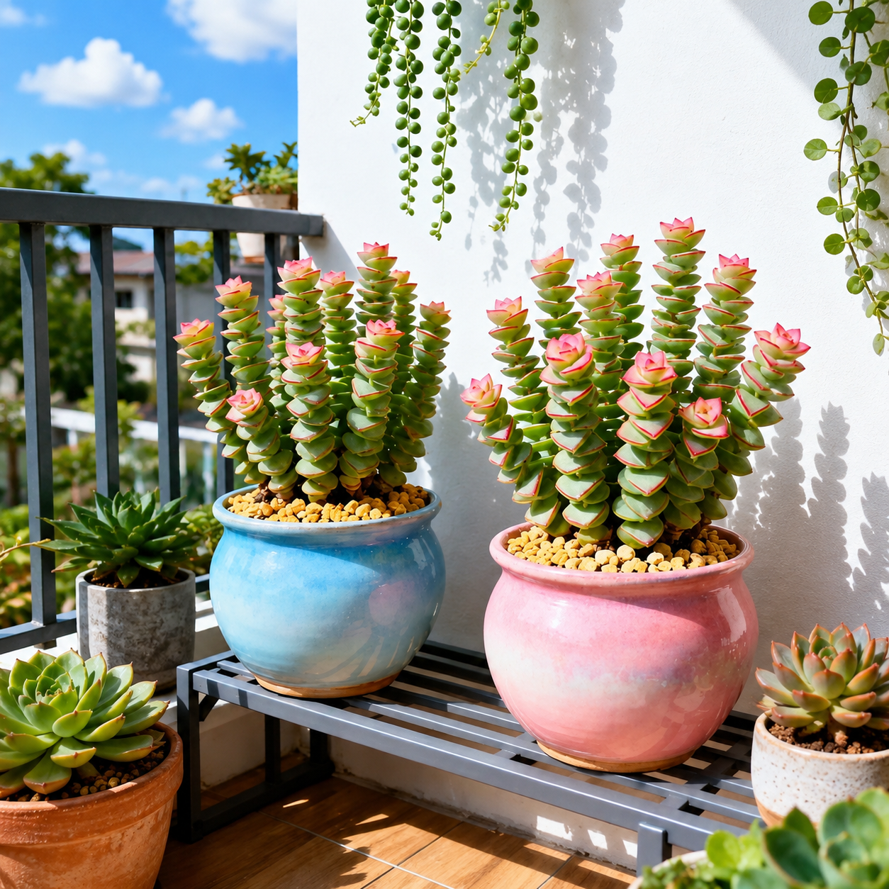 Crassula perforata - Pink Crown String of Buttons Succulent