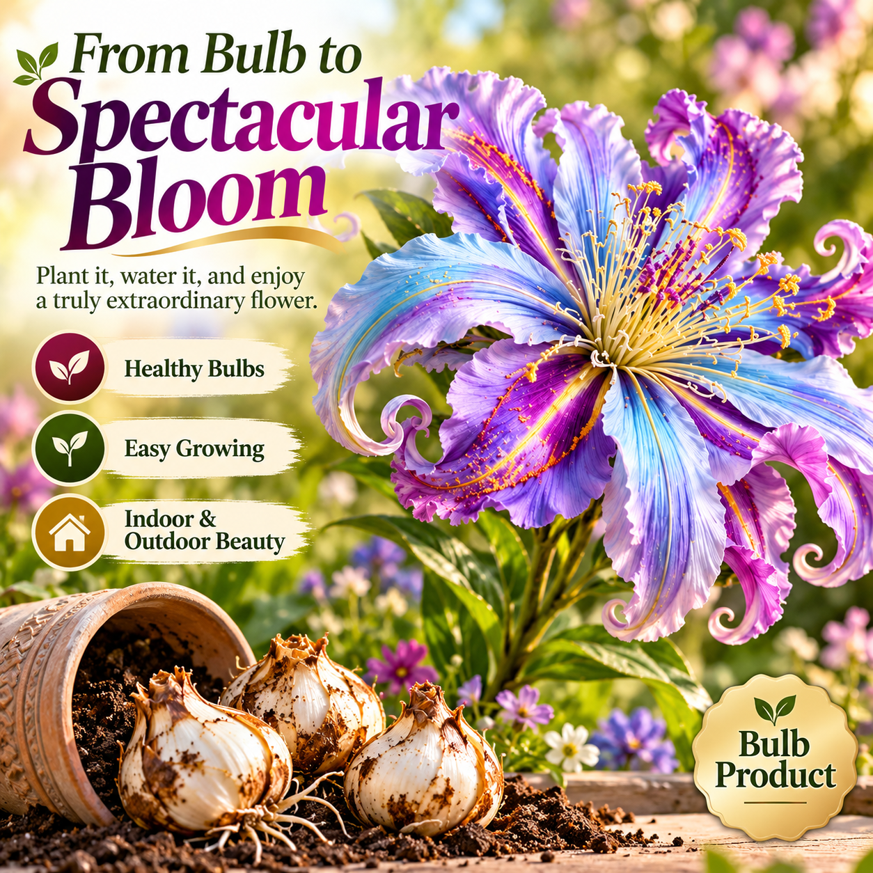 🌸 Fantasy Curl Lily Bulbs – Giant Spiral Blooms for Water & Soil Growing! 💧🌱