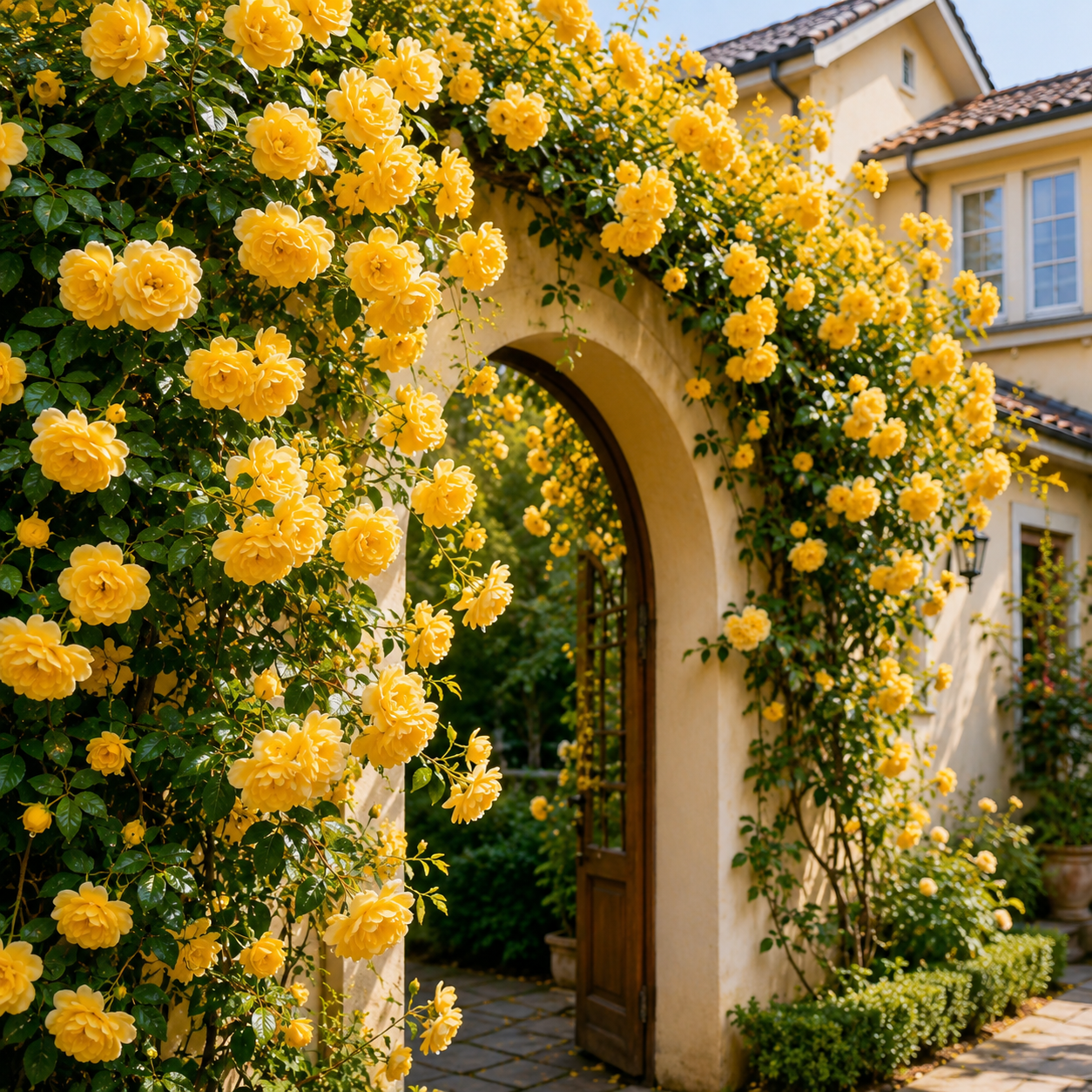 🌼 Yellow Lady Banks' Rose – The Golden Waterfall of Blooms