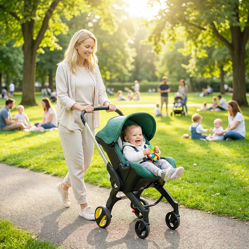 Cochecito de bebé de alta gama todo en uno, convertible, sin base de anclaje, para bebés y niños pequeños, con asiento reversible.