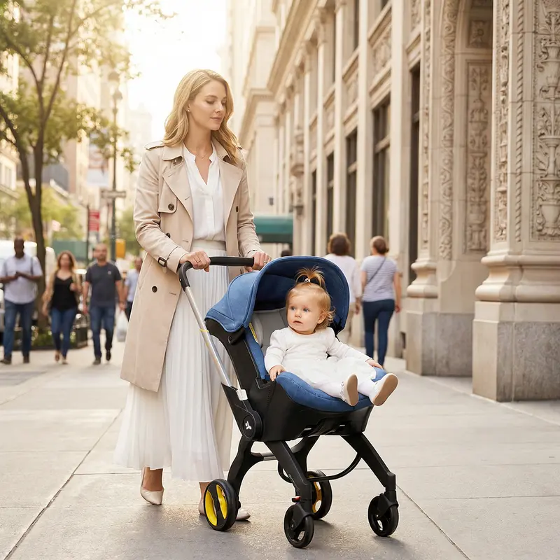 Cochecito de bebé de alta gama todo en uno, convertible, sin base de anclaje, para bebés y niños pequeños, con asiento reversible.