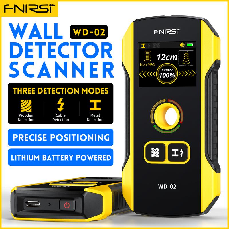 Detector de vigas de pared WD-02, portátil, con posicionamiento preciso, pantalla TFT, cables de CA con corriente, escáner de pared para vigas de madera y metal, herramienta con medidor de profundidad transparente y alertas audibles.