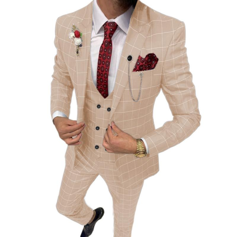 Traje de esmoquin a cuadros para boda para hombre: conjunto cruzado de tres piezas con chaleco para eventos formales, informales y de negocios | Trajes de novio y fiesta