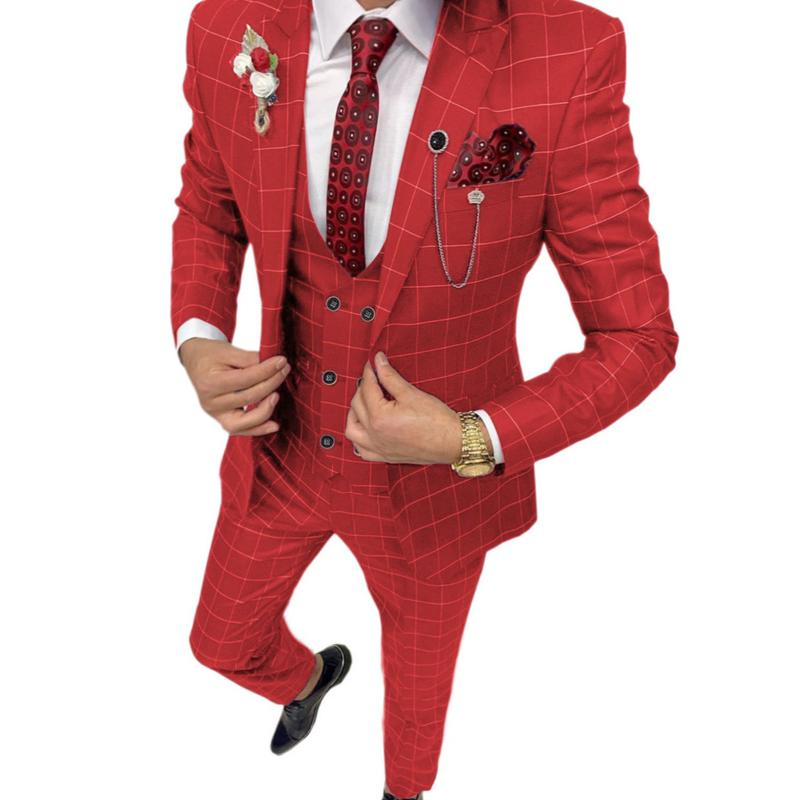 Traje de esmoquin a cuadros para boda para hombre: conjunto cruzado de tres piezas con chaleco para eventos formales, informales y de negocios | Trajes de novio y fiesta
