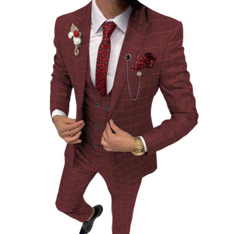 Traje de esmoquin a cuadros para boda para hombre: conjunto cruzado de tres piezas con chaleco para eventos formales, informales y de negocios | Trajes de novio y fiesta