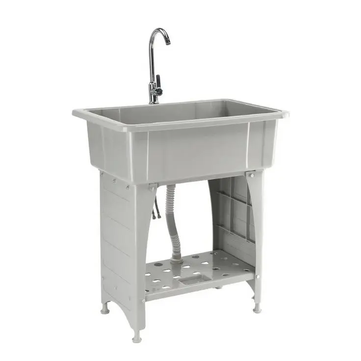Fregadero multifuncional de 61 cm de profundidad x 101 cm de ancho x 91 cm de alto, con grifo y estante, patas de plástico y metal para lavandería, garaje, fregadero con escurridor y estante de almacenamiento móvil.