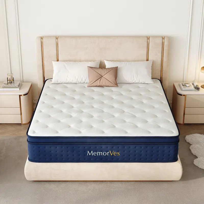 Colchón híbrido de espuma viscoelástica de 12/14 pulgadas, tamaño individual, matrimonial, queen y king, en caja | Resortes ensacados + soporte zonificado | Suave y cómodo, alivio de presión, firmeza media, certificado CertiPUR-US (colchones | colchones q