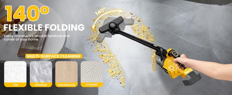 【No Batteries】Handheld Cordless Vacuum for Dewalt 20V Battery, 5 in 1 Handheld Electric Vacuum Cleaner with 500W Powerful Motor, 46 CFM Portable Hand Vacuum with Filtration HEPA for Floor, Carpet, Car (Battery Not Included)