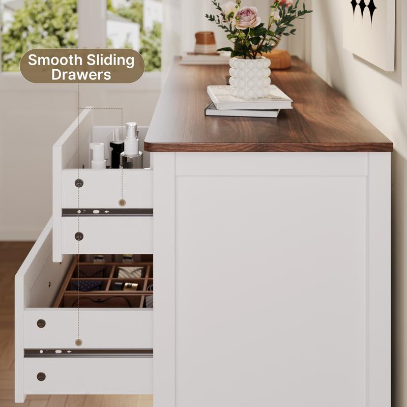 Cómoda de estilo rústico con 7 cajones, color blanco, con tiradores metálicos, 119 cm de ancho. Mueble organizador de madera para dormitorio infantil, pasillo, sala de estar o apartamento de chica. Ahorra espacio.