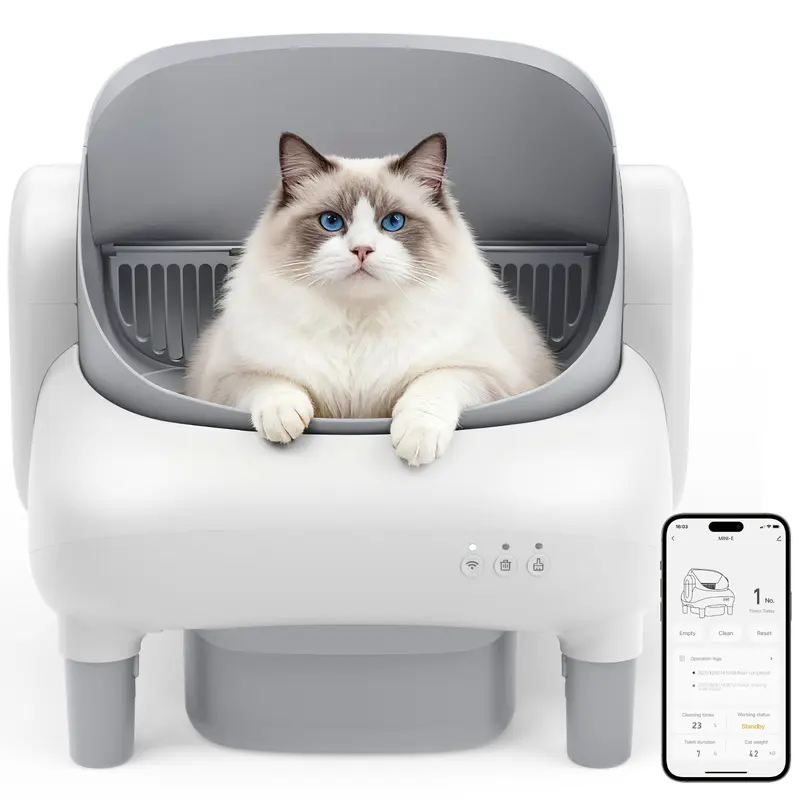 Arenero inteligente autolimpiable FUMOI para múltiples gatos | Control por app, sensores de seguridad y diseño con bloqueo de olores, depósito de 10,5 L (Solo compatible con Wi-Fi 2.4G)