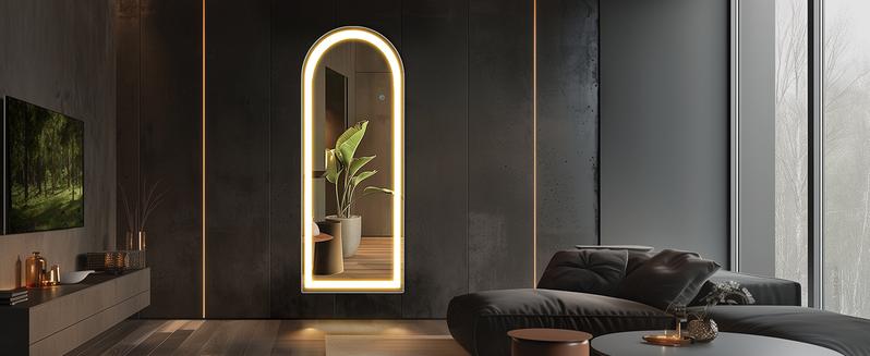 Floor Mirror, Stand Mirror Full Length with LED Lights, Dimming & 3 Color Lighting, Aluminum Alloy Thin Frame for Bedroom, Dressing Room Decor
