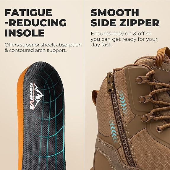 【Puntera de nanocompuesto】Botas de trabajo para hombre con puntera de nanocompuesto de 8 pulgadas, certificación ASTM F2413-18, botas de seguridad con cremallera lateral para construcción y almacén, modelo Metrostrike-Nano, color negro, para todas las est