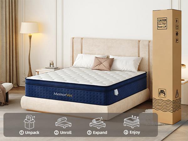 【MemorVes】 12/14 Inch Twin Full Queen King , Hybrid Memory Foam Mattress in a Box | Pocket Spring + Zoned Support | Soft and Comfortable, Pressure Relief, Medium Firmness, CertiPUR-US Certified(mattresses | queen size mattress | full size mattress)
