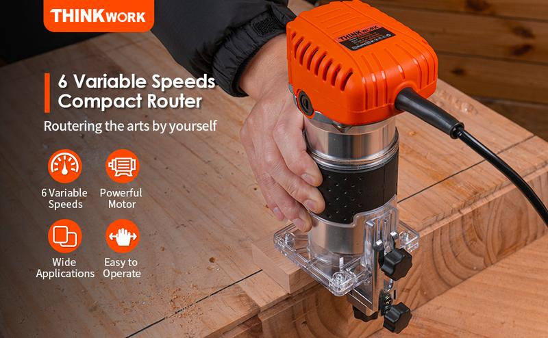 THINKWORK Compact Router 6.5-Amp 1.25 HP with 15 Router Bits Set for Woodworking, Heavy Duty Portable Tool for DIY & Home Projects THINKWORK Compact Router 6.5-Amp 1.25 HP with 15 Router Bits Set for Woodworking, Heavy Duty Portable Tool for DIY & Home Projects