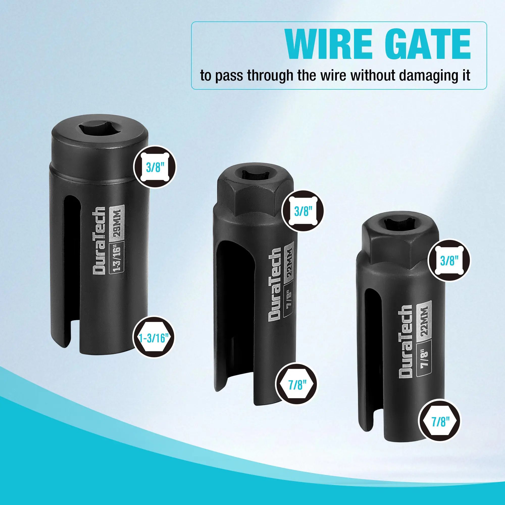 Juego de 7 vasos para sensor de oxígeno y presión de aceite (paquete de 7), con accionamiento de 1/2" y 3/8" x llave de vaso para oxígeno de 22 mm (7/8"), 27 mm y 29 mm, herramienta para extraer el sensor de O2.