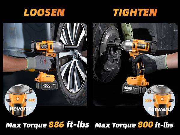 TaskStar 1200N.m Cordless Impact Wrench, 1/2 inch 886ft-lbs High Torque Impact Gun with 2x 4.0Ah Battery, Fast Charger & 5 Sockets Package Box Extension Bar Driver Bit Power Tools Ratchet Wrench