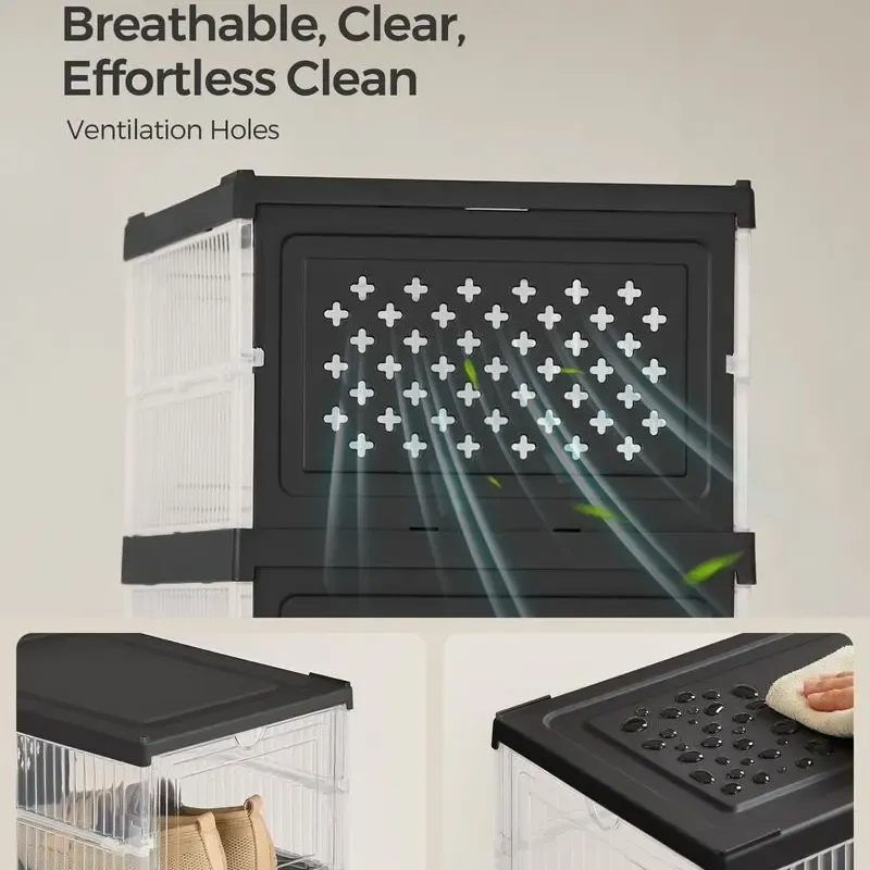 SONGMICS HOME Cajas para zapatos plegables — Organizador plegable, apilable y portátil para tallas de EE. UU. 13 — Estantes de plástico PP transparente