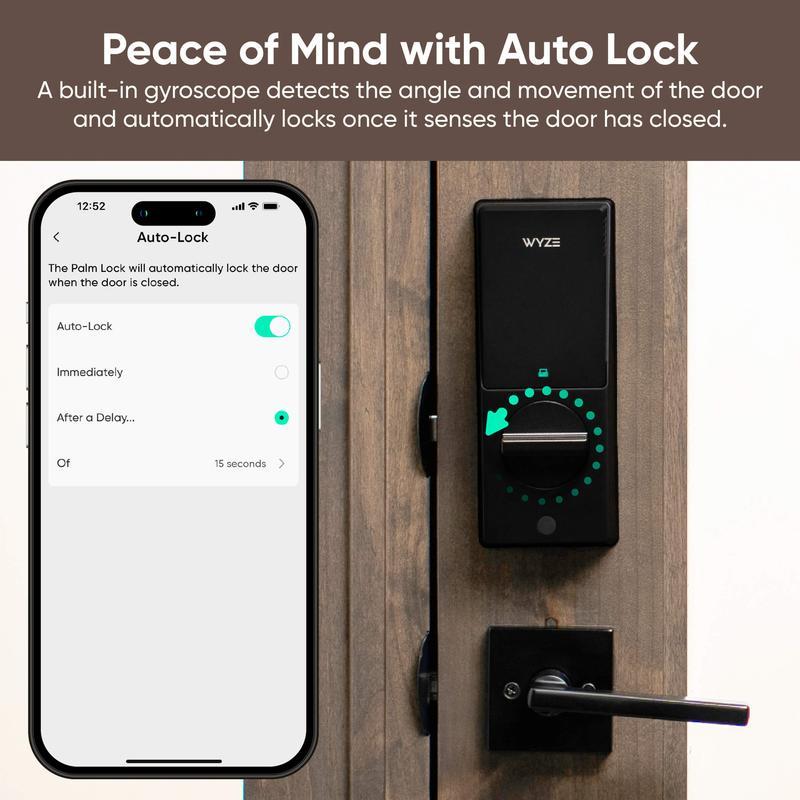 Bloqueo de palma: Cerradura inteligente con reconocimiento de palma de la mano y Wi-Fi para puerta de entrada, entrada sin llave ni contacto, diseño moderno, cierre automático, fácil instalación, reemplazo de cerrojo, resistente a la intemperie IP53.