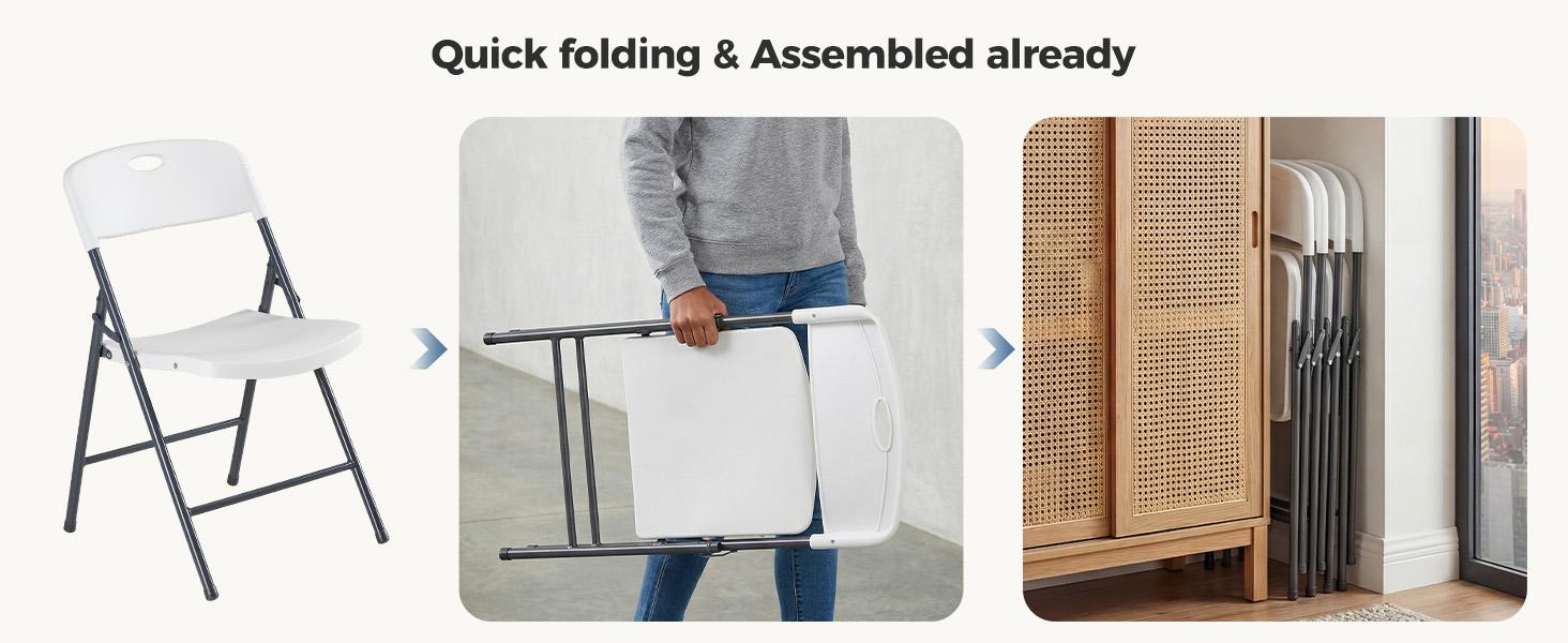 【Value】Folding Chairs with Ergonomic Back, Heavy Duty Plastic Stackable Portable Folding Chairs, Weight Capacity 330 Lbs, For Home, Office, Party, Wedding, Patio, Garden, Indoor Outdoor