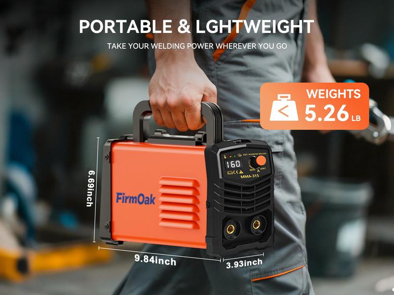 FirmOak MMA-315 110V Mini Welder Portable Stick Welder with Hot Start Arc Force Anti-Stick IGBT Inverter Supports E6013/E6011/E7018 Rods Ideal for Home Use & DIY Gift