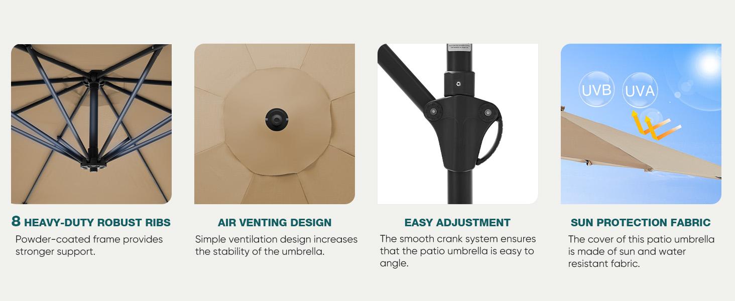 【With Base】10ft Offset Outdoor Patio Umbrella with Base, Easy Tilt & Crank, Adjustable Polyester Shade for Garden, Backyard, Poolside