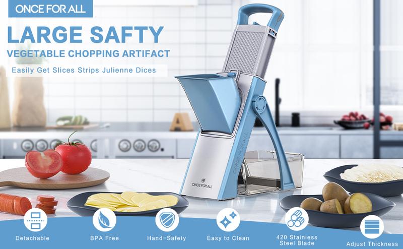 【ONCE FOR ALL】 Multifunctional Vegetable Chopper Slicer Upgrade Safe Mandoline Slicer Plus Stainless Steel Blades Adjustable Thickness 0.1-8mm Detachable Blade Kitchen Chopping Artifact New Kitchen Gadget Dicer Shredder Modern new kitchen gadget