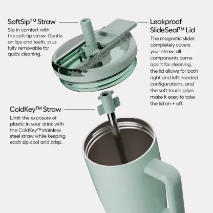 Vaso térmico BrüMate Era Flip de 40 oz con pajita abatible y asa | 100% a prueba de fugas | Mantiene el hielo por más de 24 horas | Base compatible con portavasos