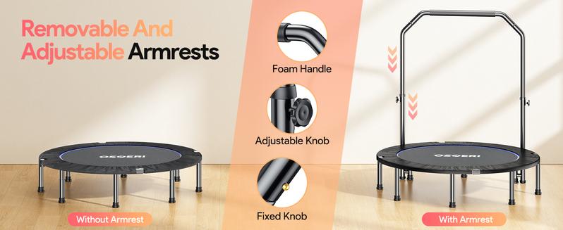 Osoeri 48" Rebounder Trampoline Foldable for Adults Max Load 450lbs, Mini Trampoline with Adjustable Foam Handle for Adults, Fitness Trampoline Indoor/Garden Workout Osoeri 48" Rebounder Trampoline Foldable for Adults Max Load 450lbs, Mini Trampoline with Adjustable Foam Handle for Adults, Fitness Trampoline Indoor/Garden Workout