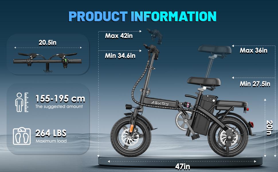 ASKMY E14 Folding Electric Bike 1000W Peak Motor, Up to 45 Miles Range | 14" Tubeless Tires, Dual Disc Brakes | UL Certified, Puncture-Tested Battery, 12-Month Warranty, Lightweight Design ASKMY E14 Folding Electric Bike 1000W Peak Motor, Up to 45 Miles Range | 14" Tubeless Tires, Dual Disc Brakes | UL Certified, Puncture-Tested Battery, 12-Month Warranty, Lightweight Design