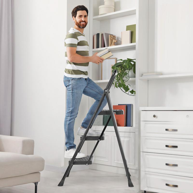 Step Ladder, Folding Step Stool with Wide Anti-Slip Pedal, 800lbs Sturdy Portable Ladder, Cushioned Handle, Lightweight