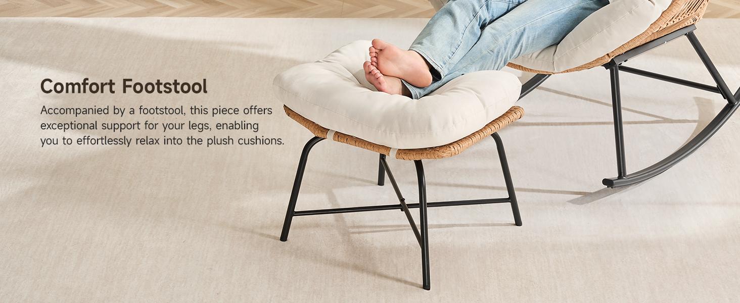 【Double-Side Fabric & SPOTLIGHT DAY】ONBRILL Oversized Indoor Outdoor Rocking Chairs, Comfy Papasan Rocking Chair with Padded Cushion, Rattan Wicker Lounge Chair, Modern Reading Accent Chair for Balcony Garden, LivingRoom Furniture,Christmas Gift