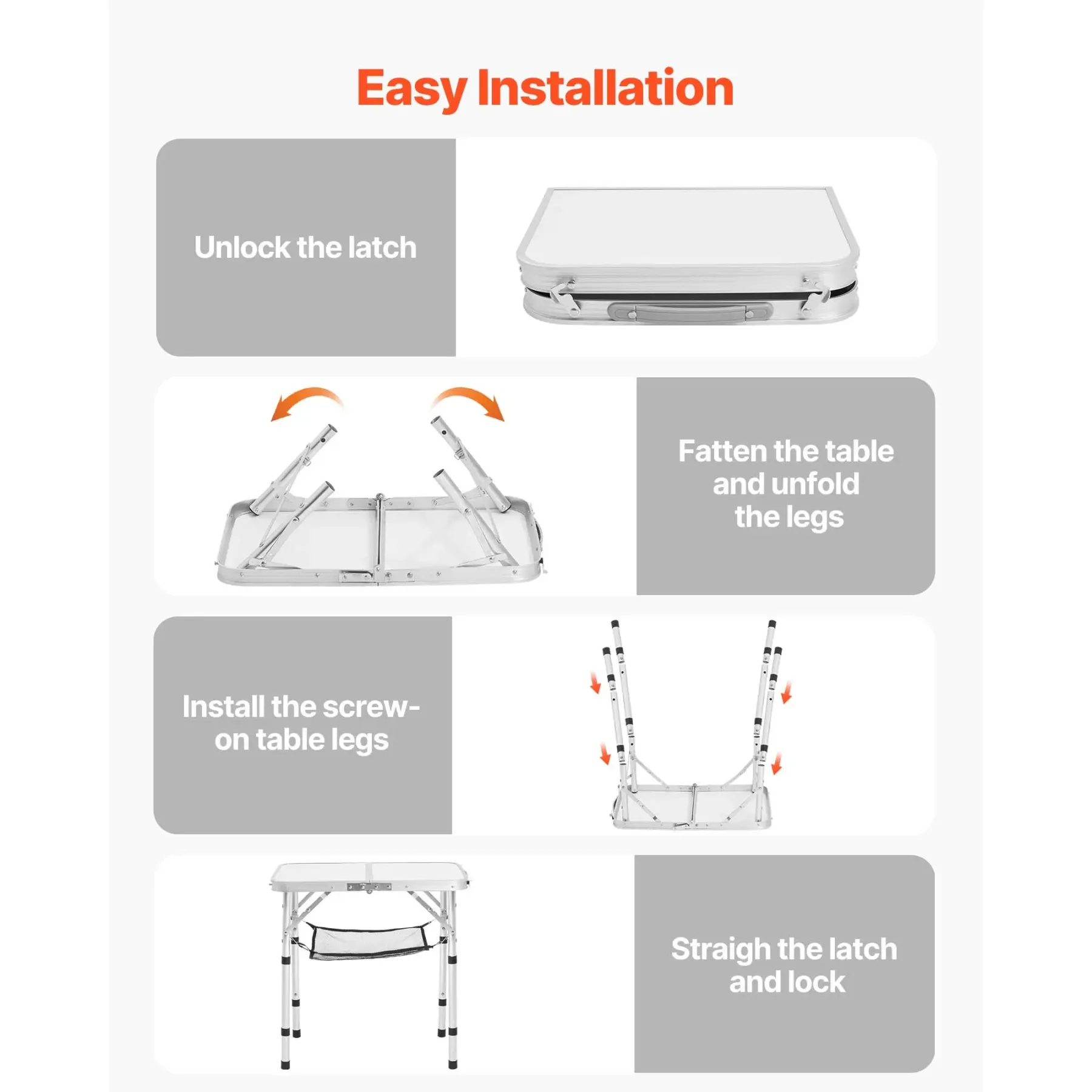  Mesa de camping plegable, mesa auxiliar portátil de altura ajustable, mesa de playa de aluminio MDF con malla y asa de transporte, ligera y compacta para picnics al aire libre, barbacoas, 61 x 40 cm, color plateado
