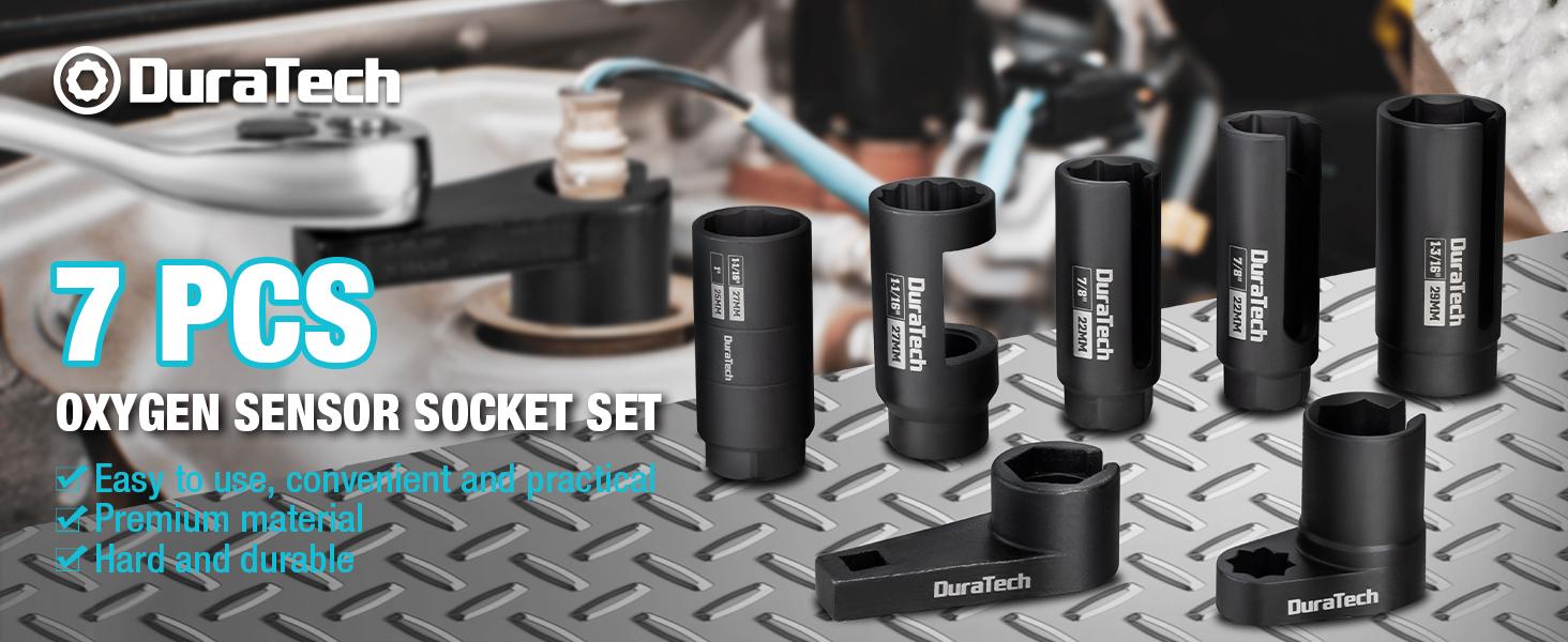 #JumpstartSale DURATECH 7-Pack O2 Oxygen Sensor & Oil Pressure Socket Set, 1/2" 3/8" Drive x 22mm (7/8") 27mm 29mm Oxygen Socket Wrench, O2 Sensor Remover Removal Tool