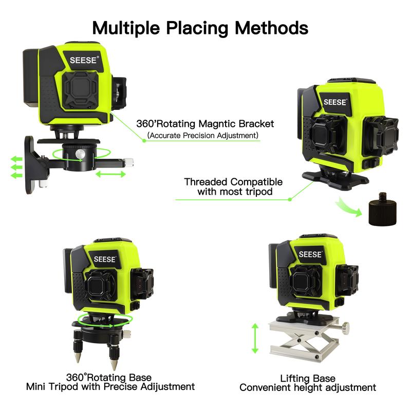 SEESE 12-Line Green Laser Level 3x360° Self-Leveling Remote Control Dual Batteries Full Accessories for Tile Cabinet Home Improvement SEESE 12-Line Green Laser Level 3x360° Self-Leveling Remote Control Dual Batteries Full Accessories for Tile Cabinet Home Improvement