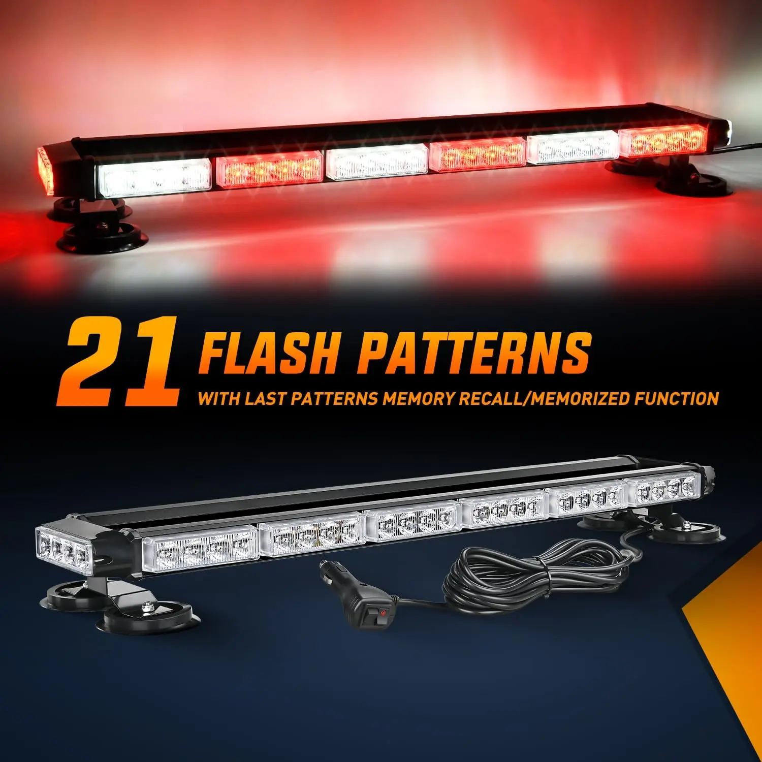 Luces estroboscópicas para techo de 29,5", barra de luces intermitentes LED de 56 LED para trabajos peligrosos, montaje magnético, 12 V, 24 V, para automóviles, camiones, tractores, quitanieves, vehículos de construcción, visera trasera de alta intensidad