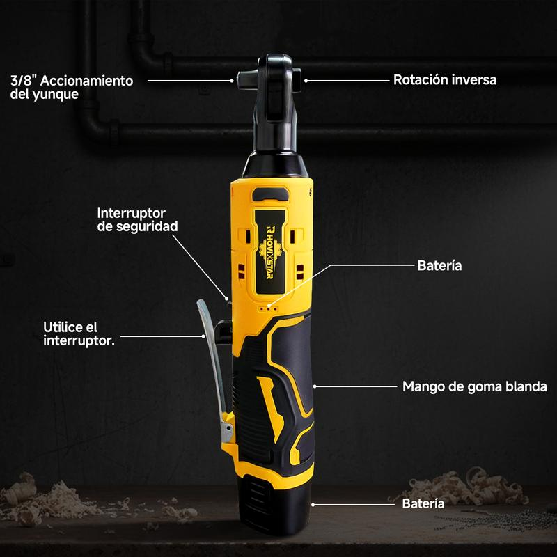 RHOVISTAR Llave de Carraca Eléctrica Inalámbrica|Ideal para Reparaciones Ligeras y Tareas de Mantenimiento|Diseño Compacto y Fácil de Usar