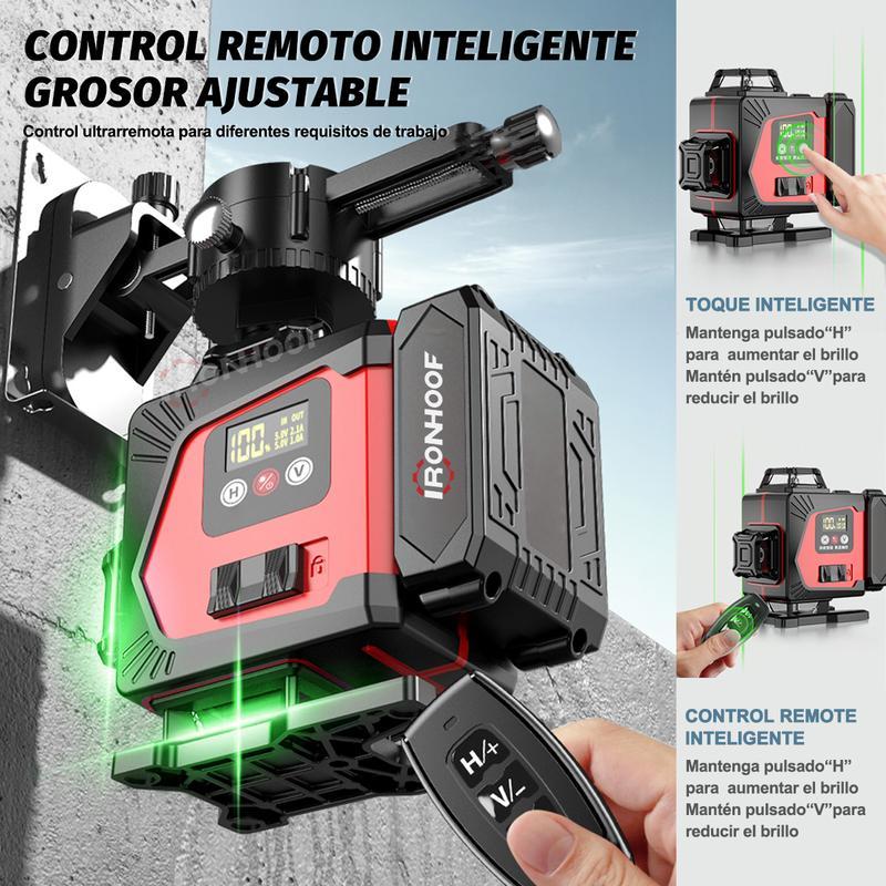Nivel Láser Autonivelante 360° 16 Líneas Verde Con Trípode Nivel Láser 16 Líneas 4x360° Verde 2 Batería Recargable con Control Remoto