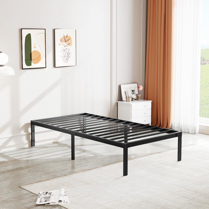 Estructura de cama, estructura de cama de plataforma de metal resistente con espacio de almacenamiento debajo, 14 pulgadas, soporte de láminas de acero robusto, no requiere somier.