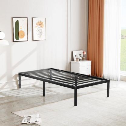Estructura de cama, estructura de cama de plataforma de metal resistente con espacio de almacenamiento debajo, 14 pulgadas, soporte de láminas de acero robusto, no requiere somier.