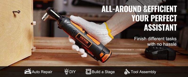 VEVOR 3/8" Cordless Electric Ratchet Wrench Set, TikTokShopBlackFriday, 12V 33 Ft lbs Power Ratchet Tool Kit, 45 Min Fast Charge, 2 Pack 2.0Ah Battery, Built in LED Light